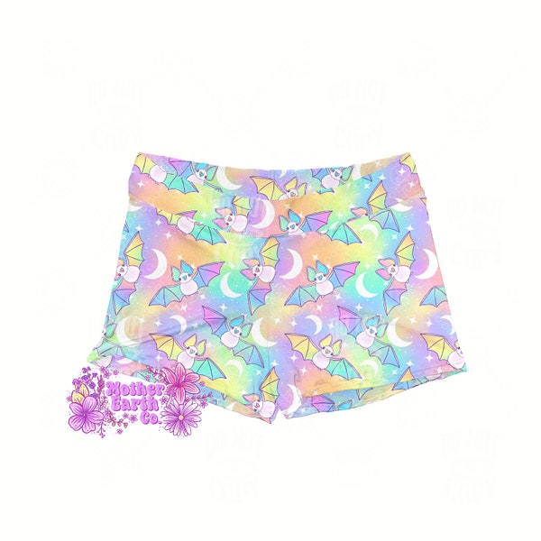 Pastel Bats Women’s Shorts || Bats || Halloween || Yoga Shorts || Bat || Witchy || Gym || Workout || Shorts || Colorful || Pastel || Witch