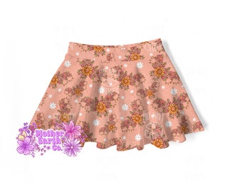 Floral Bat Kids Skirt || Baby || Toddler || Child || Skirts || Skort || Girls || Orange || Coral || Bats || Floral || Witchy || Goth || Bat