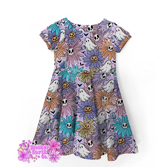 Ghost Floral Dress Baby Toddler Kid Child Halloween Floral Ghost Flowers Girly Outfit Dress