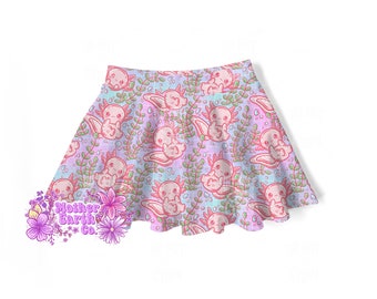 Falda infantil Axolotl // Bebé // Niño pequeño // Niña // Faldas // Falda pantalón // Niñas // Primavera // Caprichosa // Animales // Axolotl // Rosa // Plantas