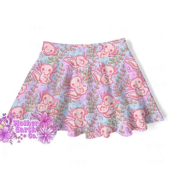 Axolotl Kids Skirt || Baby || Toddler || Child || Skirts || Skort || Girls || Spring || Whimsical || Animals || Axolotls || Pink || Plants