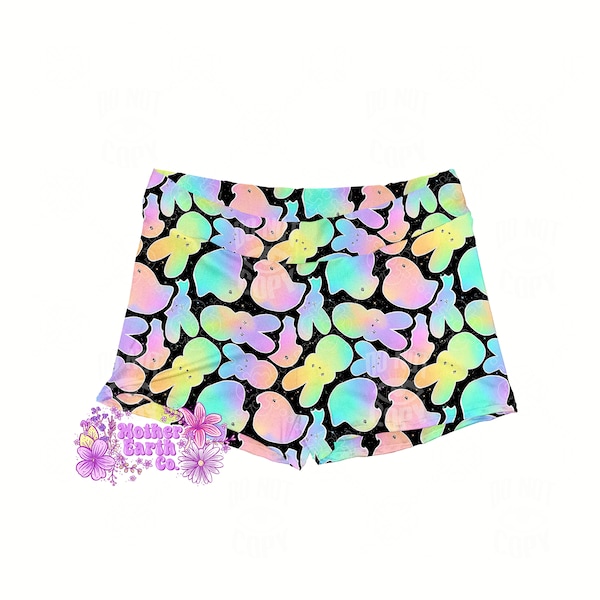 Peeps Women's Shorts || Easter || Ostara || Rainbow || Pastel || Girls || Yoga || Gym || Workout || Pajama || Spring || Colorful || Peep