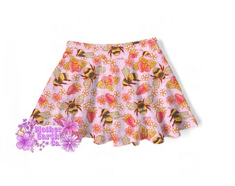Bee & Strawberry Kids Skirt || Baby || Toddler || Child || Skirts || Skort || Girls || Bee || Spring || Floral || Whimsical || Bug || Flower