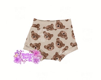 Bear Bummies || High Waisted || Brown Bear || Boho || Animals || Neutral || Bummie || Shorts || Baby || Toddler || Beige || Bears || Brown