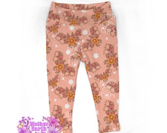 Leggings florales para niños de murciélago // Pantalones // Bebé // Niño pequeño // Niñas // Naranja // Coral // Gótico // Murciélagos // Flor // Floral // Brujo