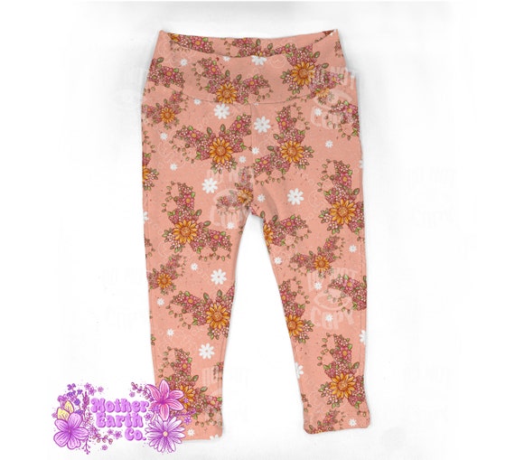 Floral Bat Kids Leggings Pants Baby Toddler Child Girls Orange Coral Goth Bats Flower Floral Witchy Etsy Canada