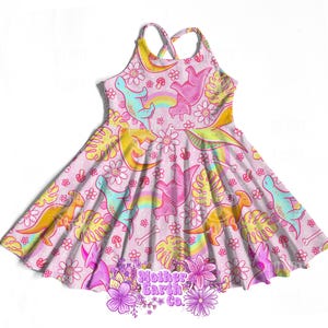 pink chicken dinosaur dress Girls Pink Dinosaur Dress with Pockets | Pima Cotton