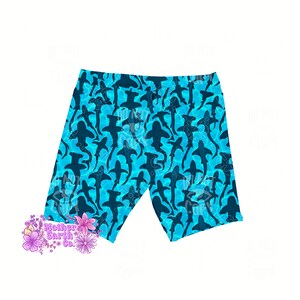 Sharks Women&#39;s Biker Shorts || Women&#39;s || Shark || Ocean || Yoga || Gym || Biker || Blue || Sea Creature || Sea || Girls || Workout || Surf