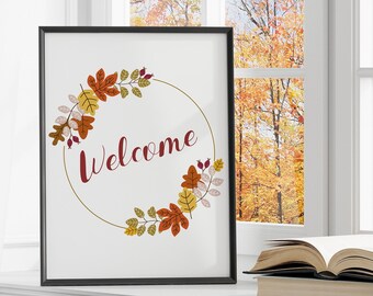 Fall Wall Art Printable, Welcome Fall Sign, Fall Wreath, Printable Fall Art, Fall Entry Table Decor, Instant Download