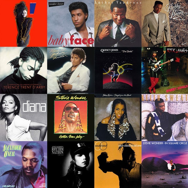 CLASSIC 80's R&B Album Cover Art Collage Kit (DIGITAL DOWNLOADS) 50 pcs, 4.75" x 4.75", Album Cover Wall