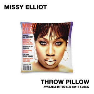 Missy Elliot - Throw Pillow (Home decor, lifestyle, 90s, 2000s home aesthetic, R&B Cushion Dorm Couch Home Bedroom Decor 90&#39;s)