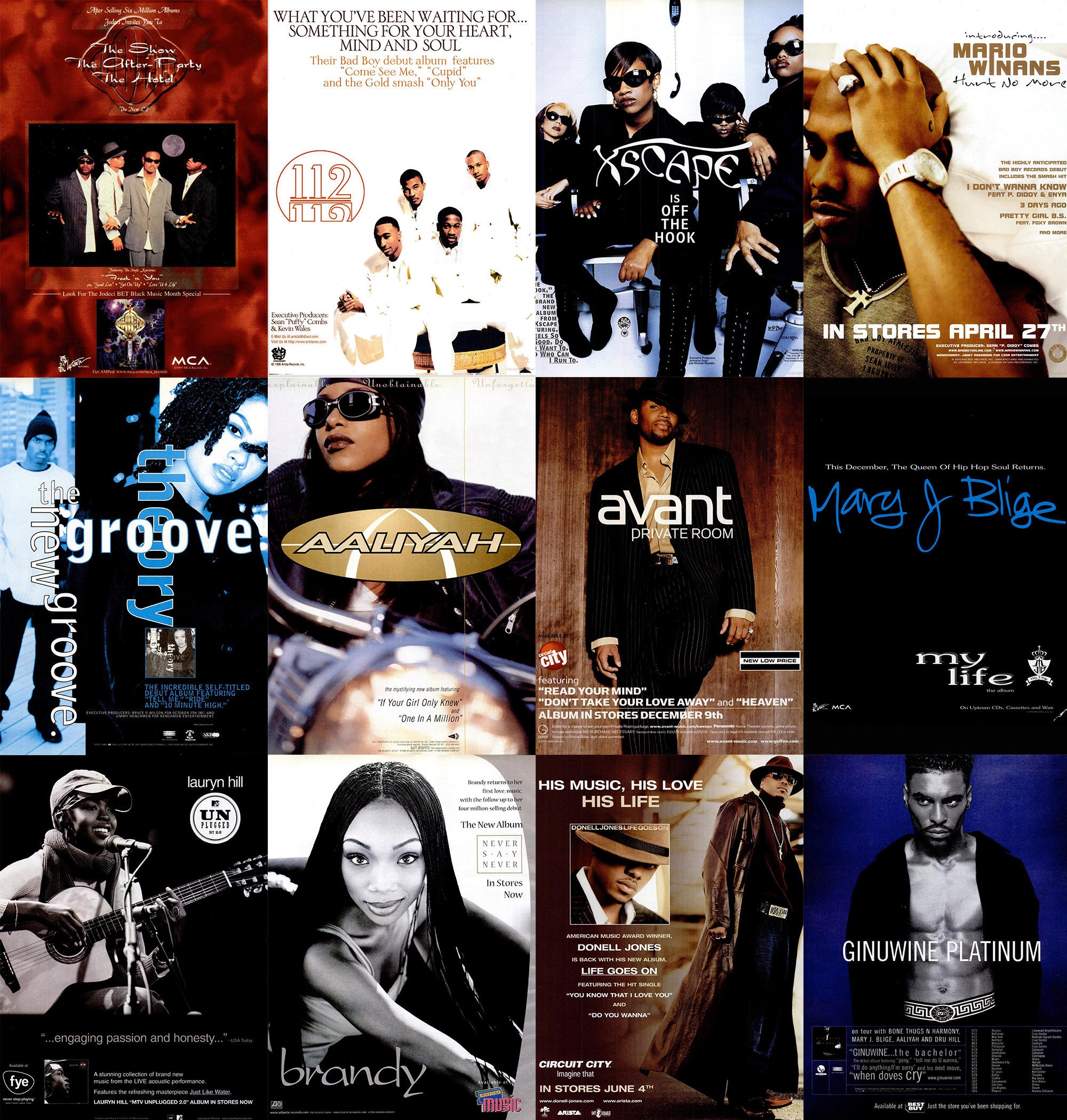 レア 90 年代 RNB ポスター - 90 年代 2000 年代の 65 枚の HQ レア 90 年代 RNB ポスター - 90 年代 2000 年代の 65 枚の HQ