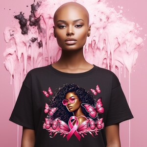 Breast Cancer Awareness Png, Afro Woman, Pink Ribbon (Digital File)