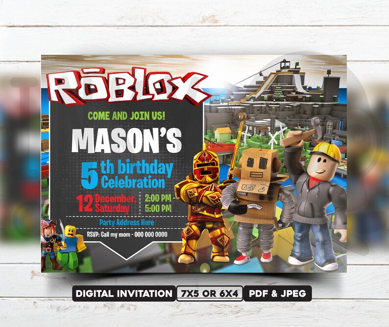 Roblox Invitation Roblox Birthday Roblox Party Roblox Invite Roblox Theme Roblox Birthday Invitation Inky - 