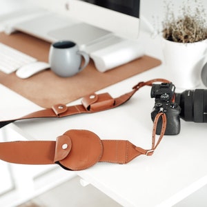 Companion camera strap - Leather Camera Strap,  Camera strap, Camera strap with pockets for lens cap and battery