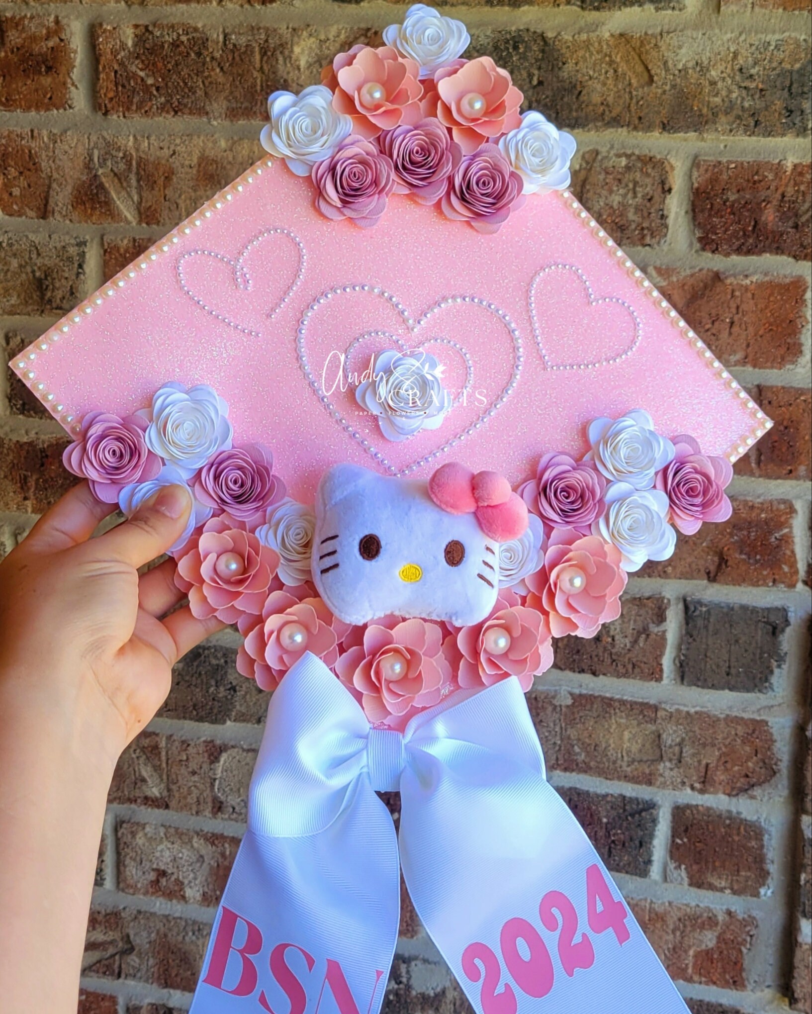 Hello Grad Hello Kitty Custom Graduation Cap With Bow, BLING  display picture 3