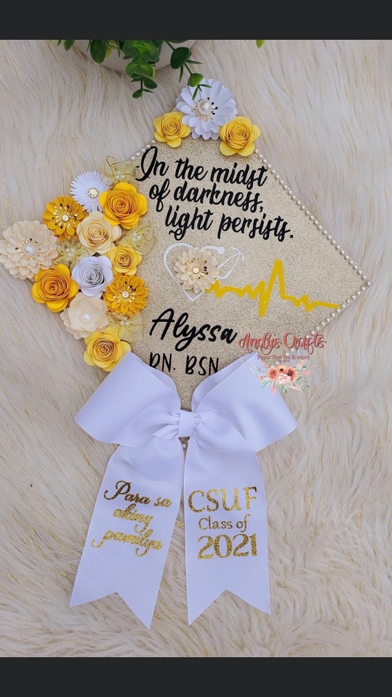 Custom Graduation Cap With BOW & BLING , 3D Paper Flowers