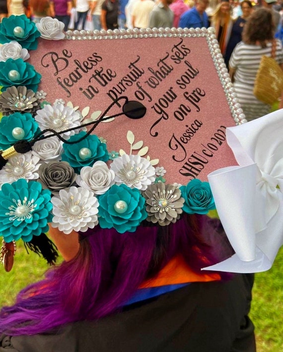 Custom Graduation Cap With BOW & BLING , 3D Paper Flowers