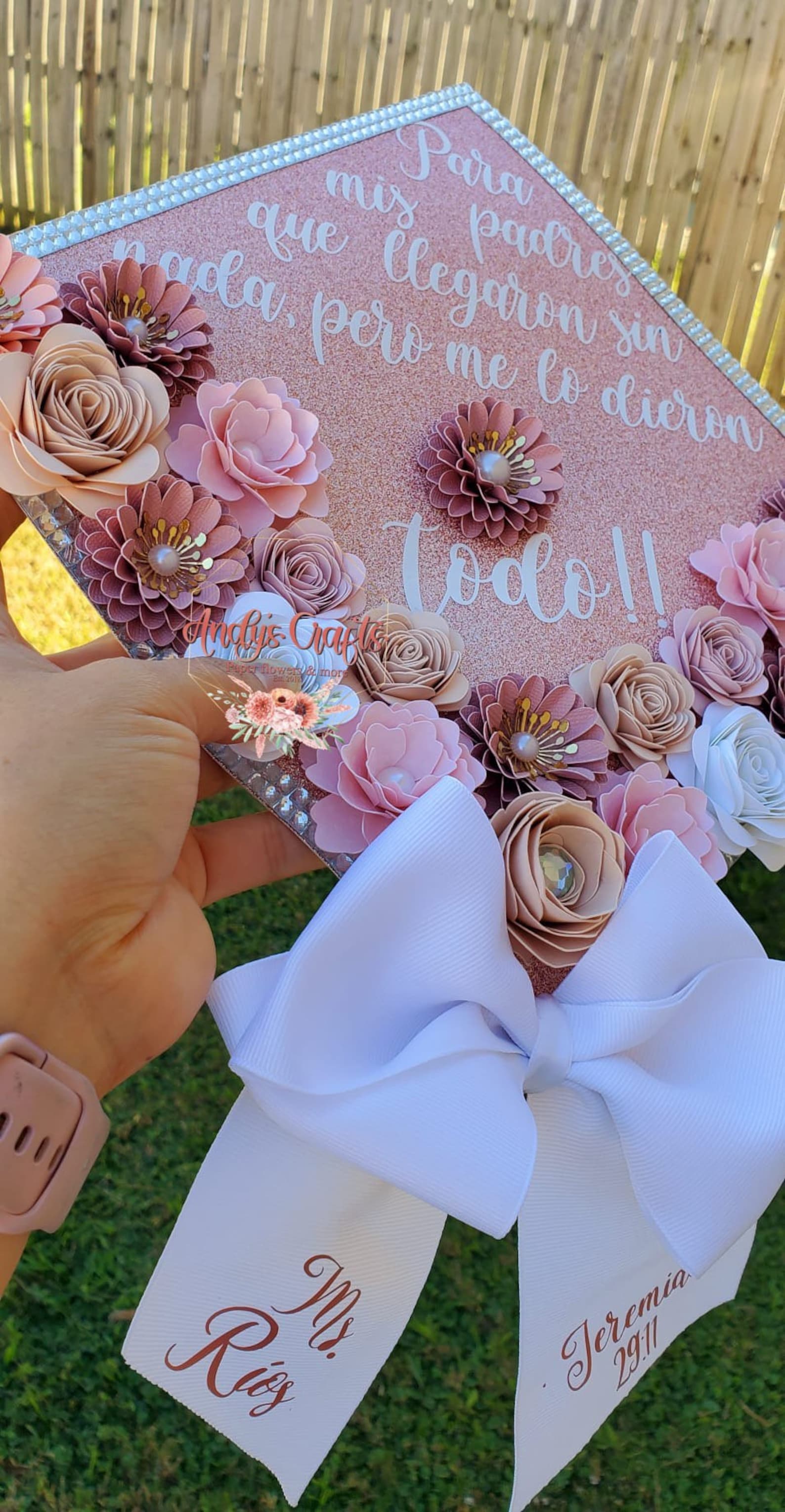 Custom Graduation Cap with BOW & BLING 3D Paper flowers Etsy España
