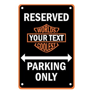 Aanpasbaar Harley Davidson Shield-parkeerbord SVG – 'World's Coolest' met gepersonaliseerde tekst - perfect voor motorcadeaus