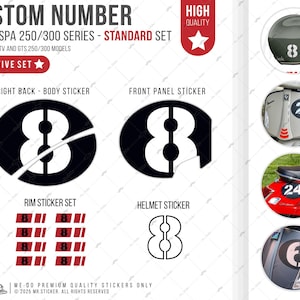 WWSTS44 Reflective Vespa Hpe GTV Sei Giorni HPE GTS250/300 HPE Sticker Set | Up to Two Digits Custom Number Option | Mr. Sticker Customs