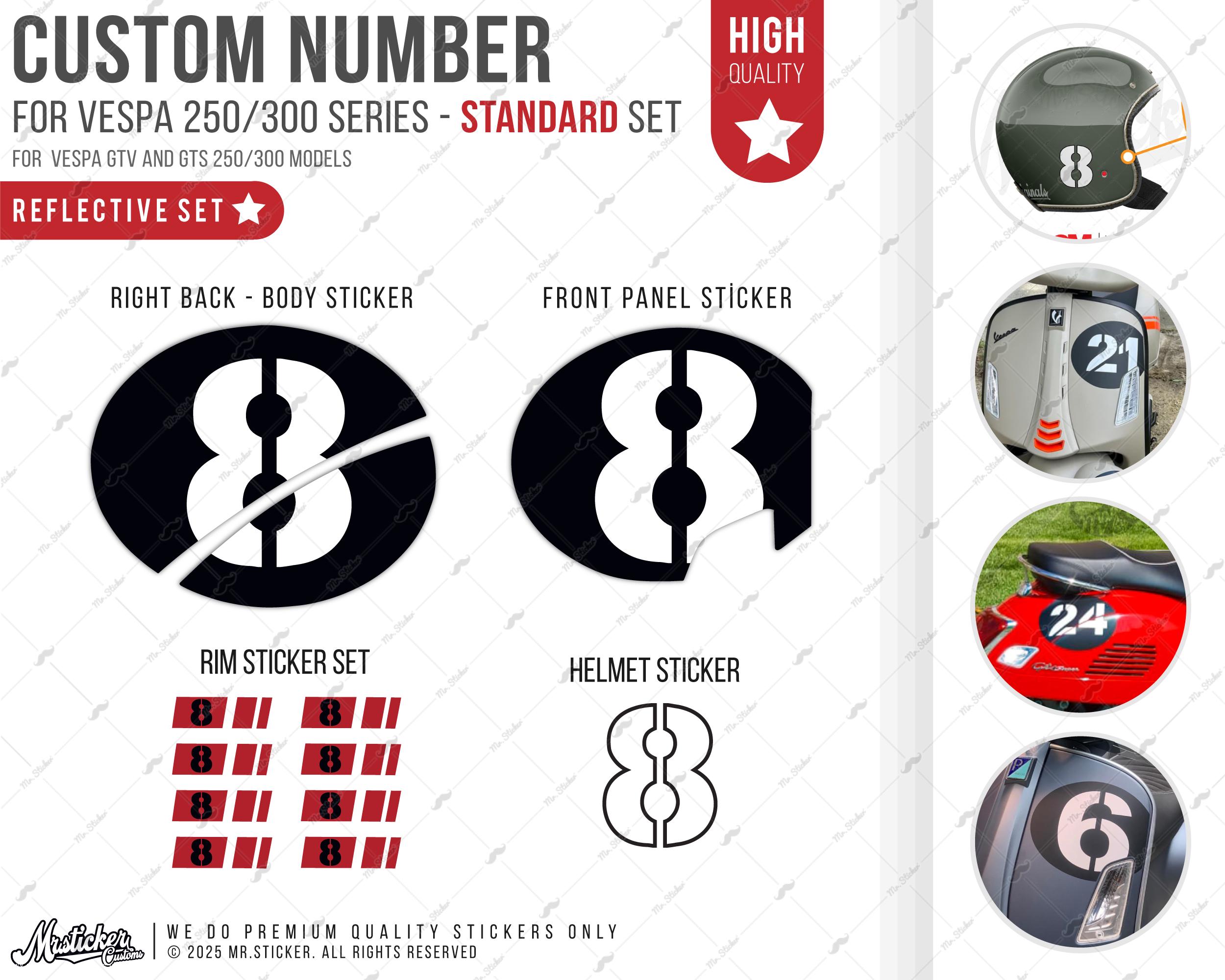 Vespa Sei Giorni Number Sticker Set for GTS/GTV 250/300 HPE | Two