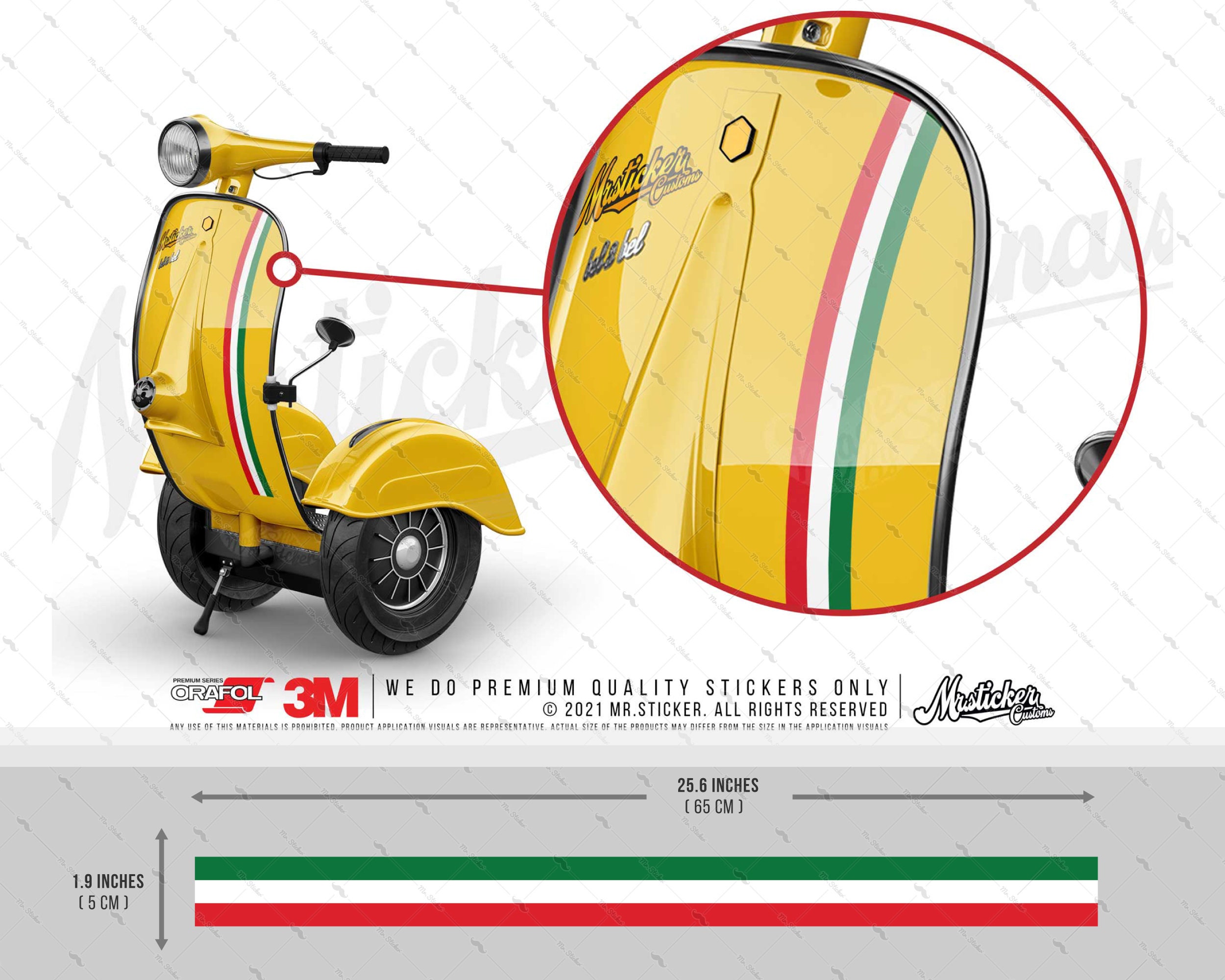 WWSTS35 Italy Colors Stripe Decal/ Sticker for Vespa and Scooters Durable  Against Water Mr. Sticker Customs 