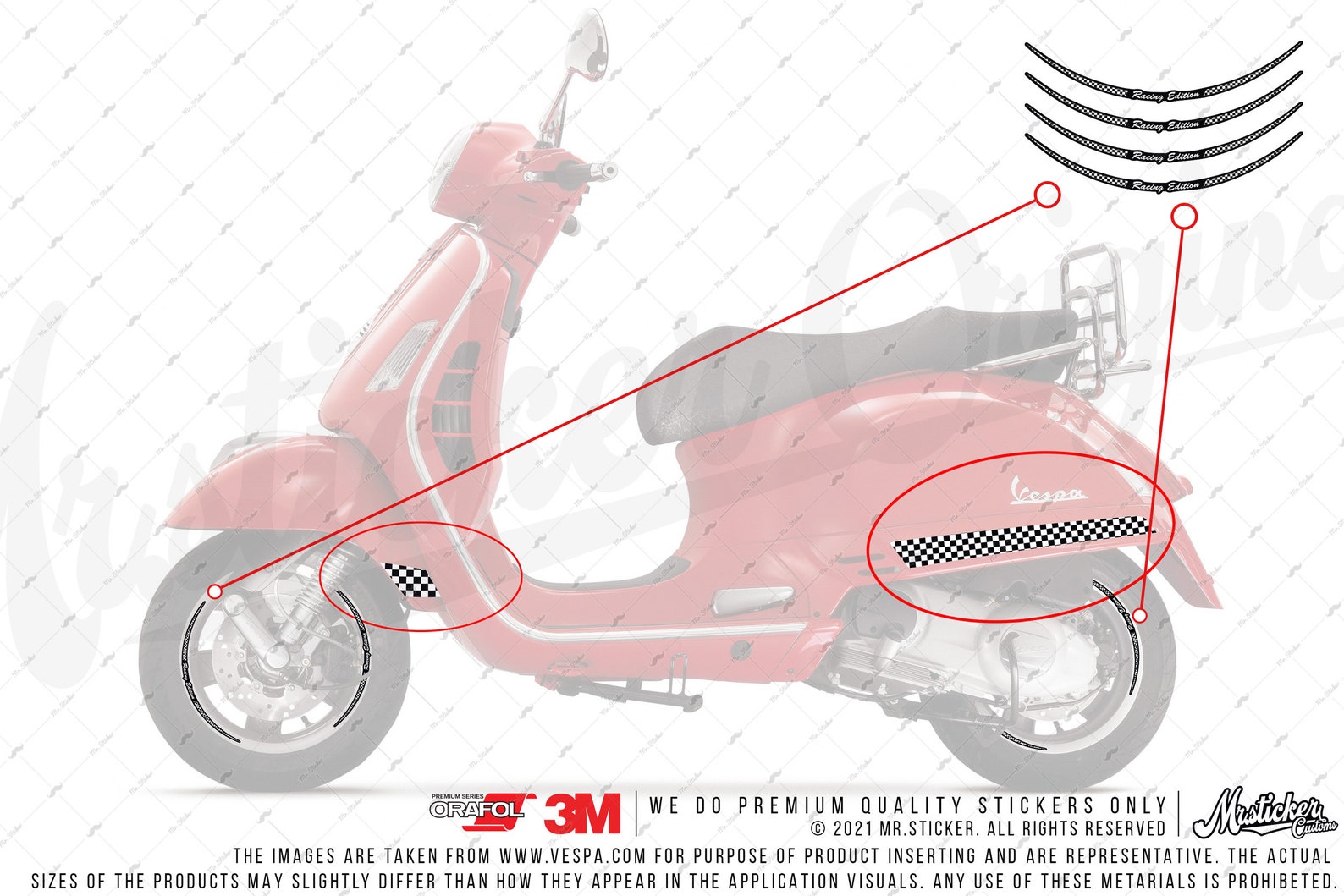 WWSTS49VP Checkered Vespa Sticker Set for GTS 250 GTS300 GTV250 GTV300 ...