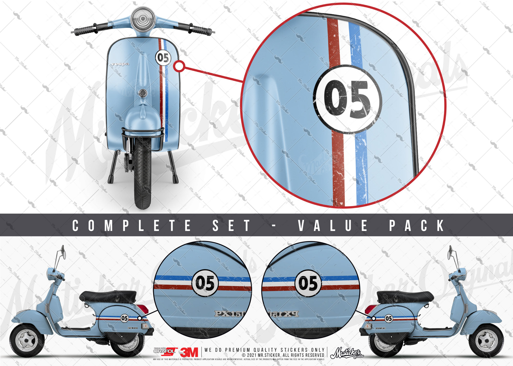 For Sticker Martini Vespa Scooter Car Motorbike Stripe Shield