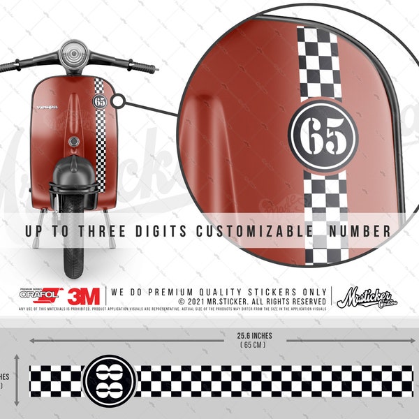 WWSTS33 Customizable Number Decal/ Sticker for Vespa and Scooters | Checkered Design | Durable Against Water | Mr. Sticker Customs