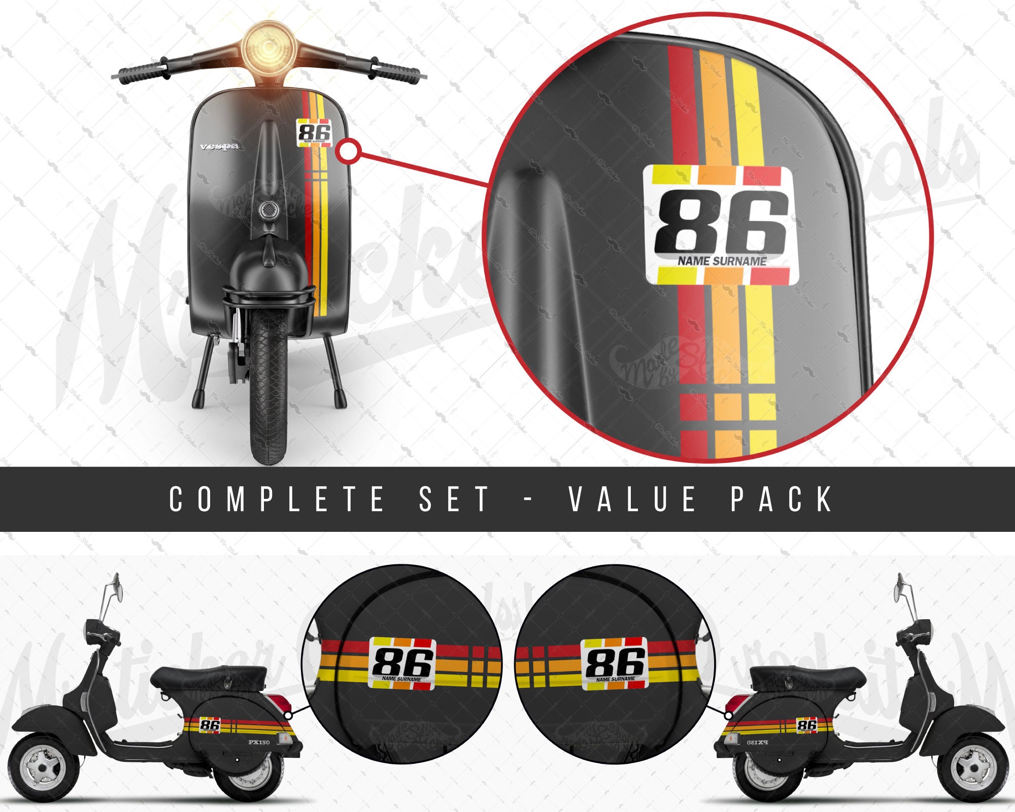 WWSTS53VP Customizable Number Decal/ Sticker Set for Vespa