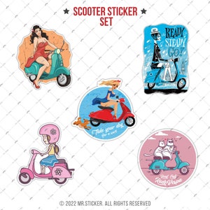 WWBDLVSP3 Girlish Scooter Sticker Set No3 für Vespa Lambretta Scooters | 5 Stück Set | Langlebig gegen Sonne und Wasser | Mr. Sticker Zoll