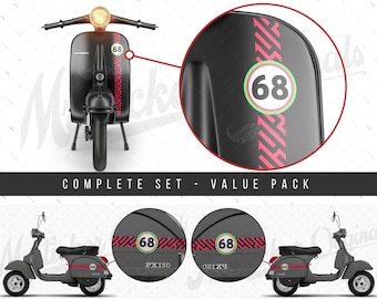 WWSTS61VP Customizable Number Decal/ Sticker Set for Vespa and Scooters | Fuchsia Brick Pattern Stripe  | Value Pack | Mr. Sticker Customs
