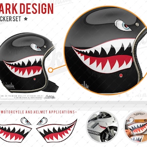 WWCW4 Hai Design Sticker/ Aufkleber Set | Reflektierende Option verfügbar | Hai Augen und Mund Aufkleber Set | Mr. Sticker Zoll
