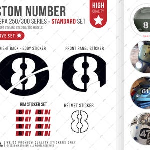 Ensemble d'autocollants réfléchissants Vespa GTV Sei Giorni GTS250/300 WWSTS14 | Option de numérotation personnalisée jusqu'à deux chiffres | M. Sticker Douane