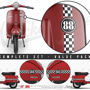 WWSTS33VP Anpassbares Nummernaufkleber-Set für Vespa und Roller | Kariertes Design | Vorteilspackung | Mr. Sticker Customs