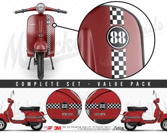 Checkered Design Custom Vintage Number Sticker Set for Vespa & Scooters | Racing Roundel Decal | Waterproof | USWWSTS33VP