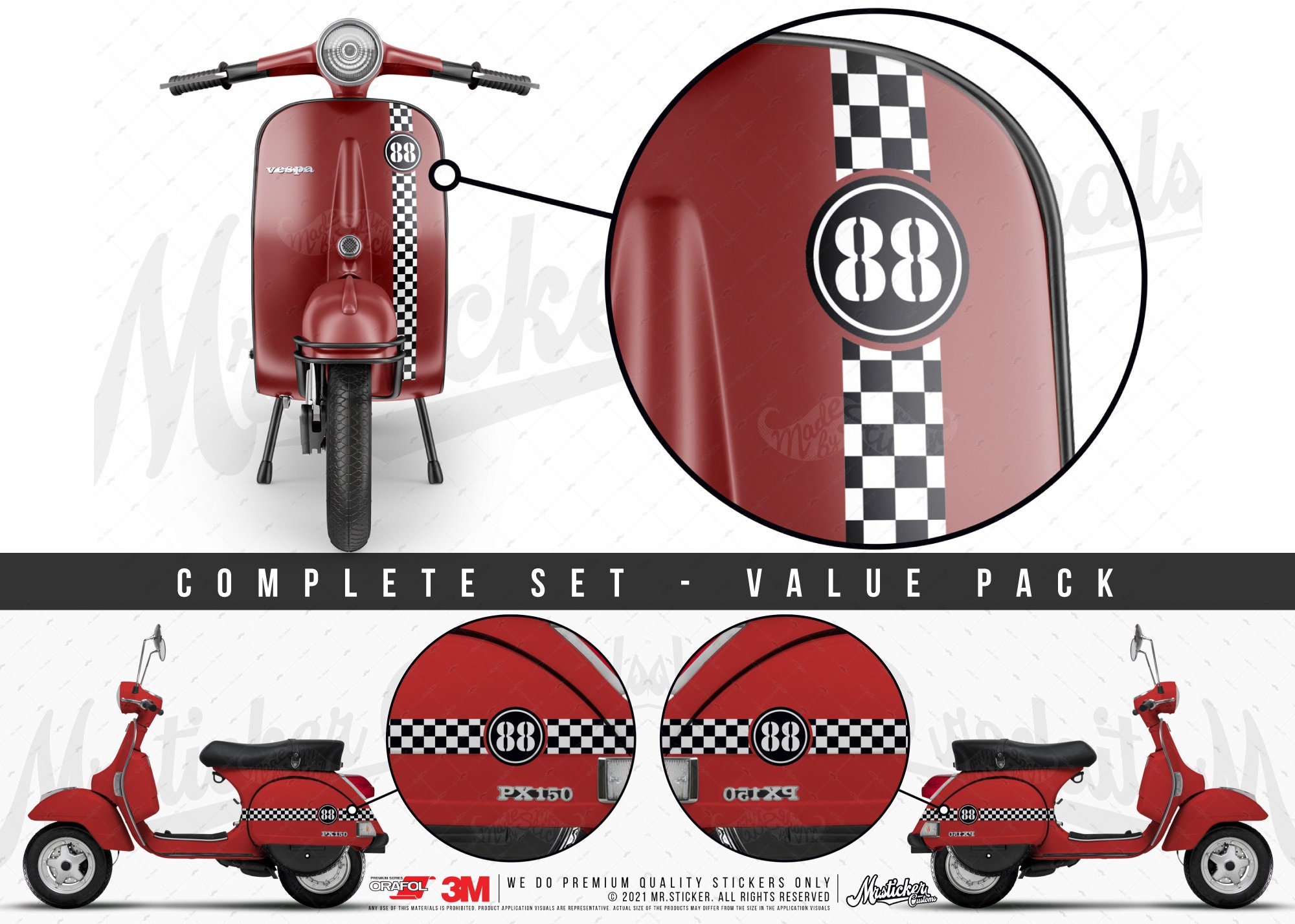Réflecteur arrière rectangulaire autocollant rouge 91 x 25 mm Vicma  Heavy  Tuned: Pièces détachées bon marché pour scooters, vélos, motos et Vespa