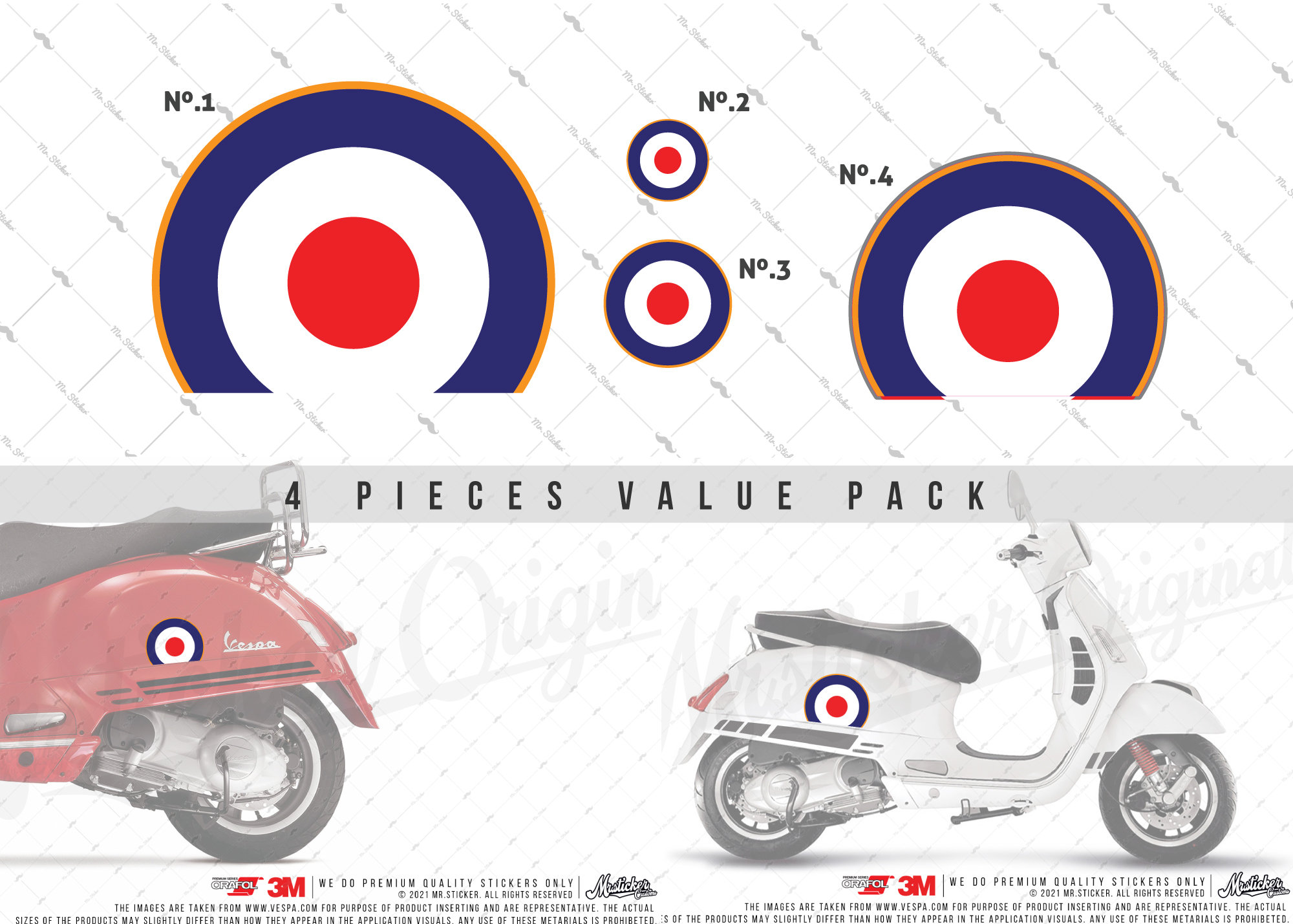 WWSTSBDL3 Blue White Round Sticker Set for Scooters | Air Force Design ...