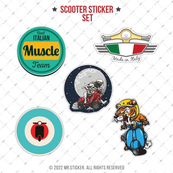 WWBDLVSP8 Scooter Sticker Set No8 for Vespa Lambretta Fiddle Scooters | 5 Pieces Set | Durable Against Sun and Water | Mr. Sticker Customs