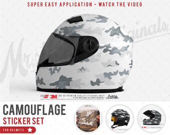 WWCMO402 Helmet Size Camouflage Sticker Set | 34 Pieces | Dark grey, Oyster White and Grey Color Set | Mr. Sticker Customs