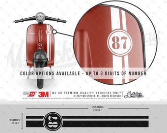 WWSTS34 Customizable Number Decal/ Sticker for Vespa and Scooters | Color Options Available | Durable Against Water | Mr. Sticker Customs
