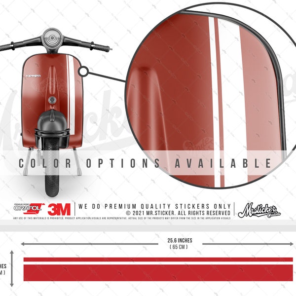 WWSTS37 Racing Stripe Decal/ Sticker for Vespa and Scooters | Color Options Available | Durable Against Water | Mr. Sticker Customs