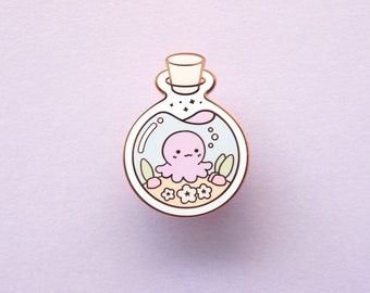 Octopus Pin - Ocean Bottle Collection - Cute Lapel Hard Enamel Pin - Art by Lumicloud