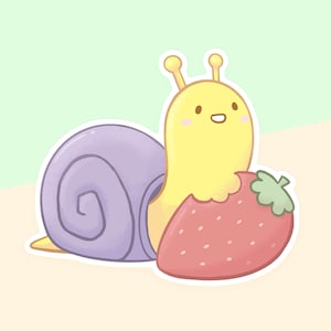 Snail Eating Strawberry Vinyl Sticker - Matte or Glossy - Cute Creature - Water Resistant - Lumicloud