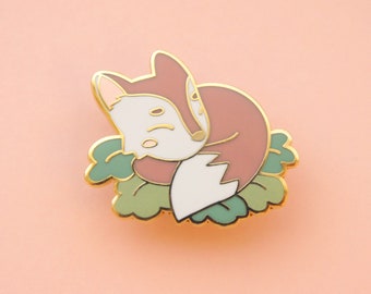 Sleepy Fox Pin - Cute Lapel Hard Enamel Pin - Art by Lumicloud