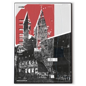 Mainz Stadtkarte - Collage DIN A1 - Mainzer Dom Architektur