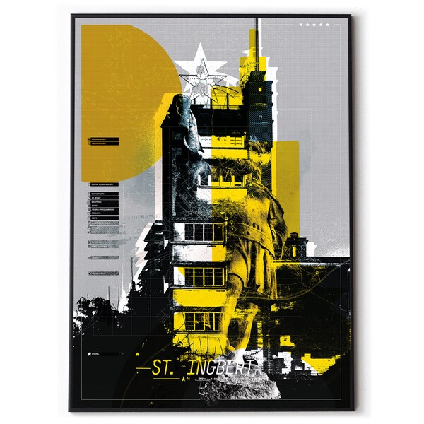 DIN A1 Plakat der Stadt St. Ingbert mit dem Beckerturm und der Stadkarte als Collage