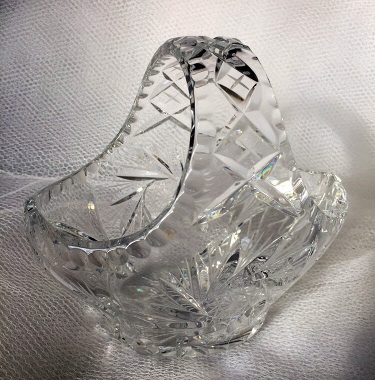 Clear Cut Crystal Glass Basket with a Handle Etsy