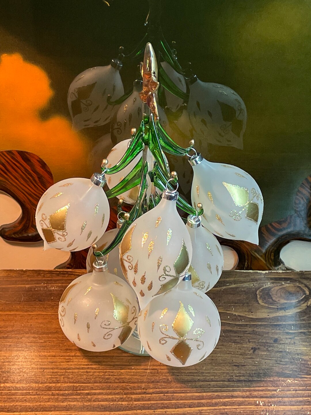 Frosted Glass Christmas Tree Ornament Set of 8 Vintage With Etsy